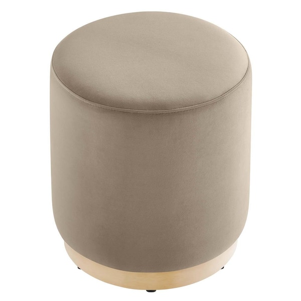 Tilden 16 in. Taupe Natural Performance Velvet Upholstered Round Ottoman