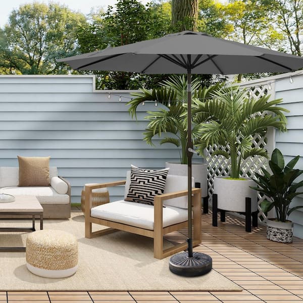 Peyton 9 ft. Market Patio Umbrella in Gray with Bronze Round Base