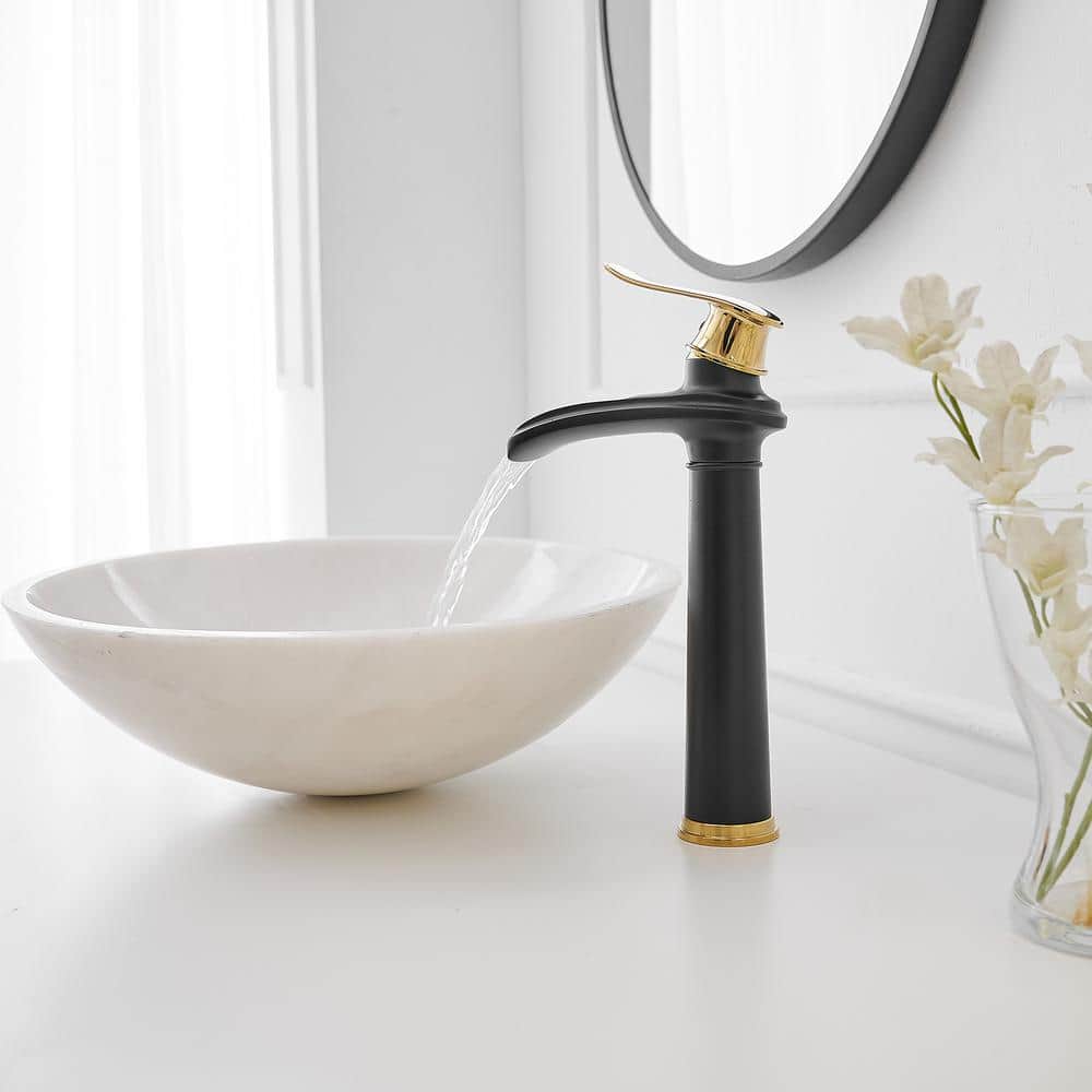 Gold and Black Waterfall Single Handle Bathroom Vessel Faucet