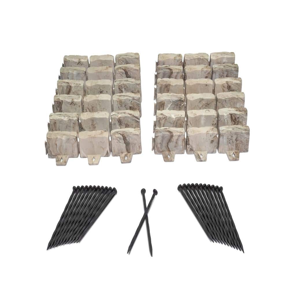 15 ft x 2.7 in Landscape Edging No-Dig Stone-Look Brown 36-Piece