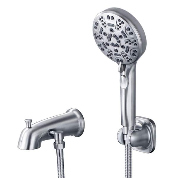 Tub Spout with 7-Spray Handheld Shower and Integrated Diverter in Brushed Nickel