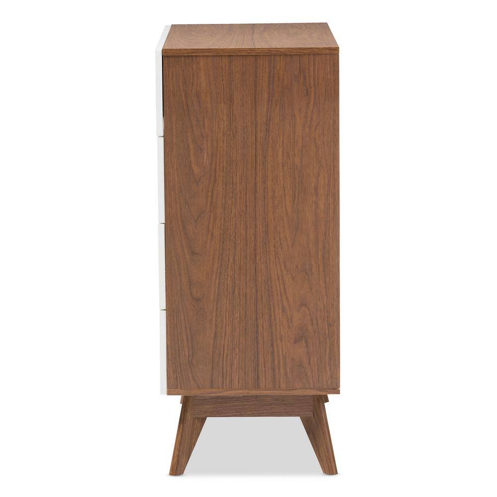 Calypso White and Walnut Mid-Century Modern 4-Drawer Chest