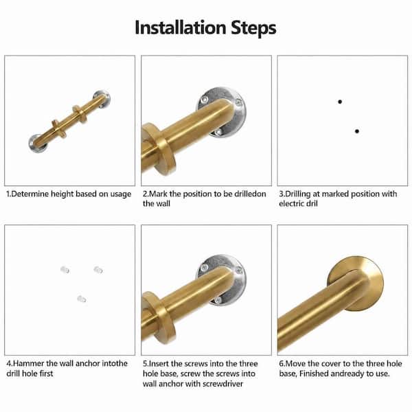 Anqtovp 12 in. x 1.25 in. Dia Concealed Screw Bathroom Safety Grab