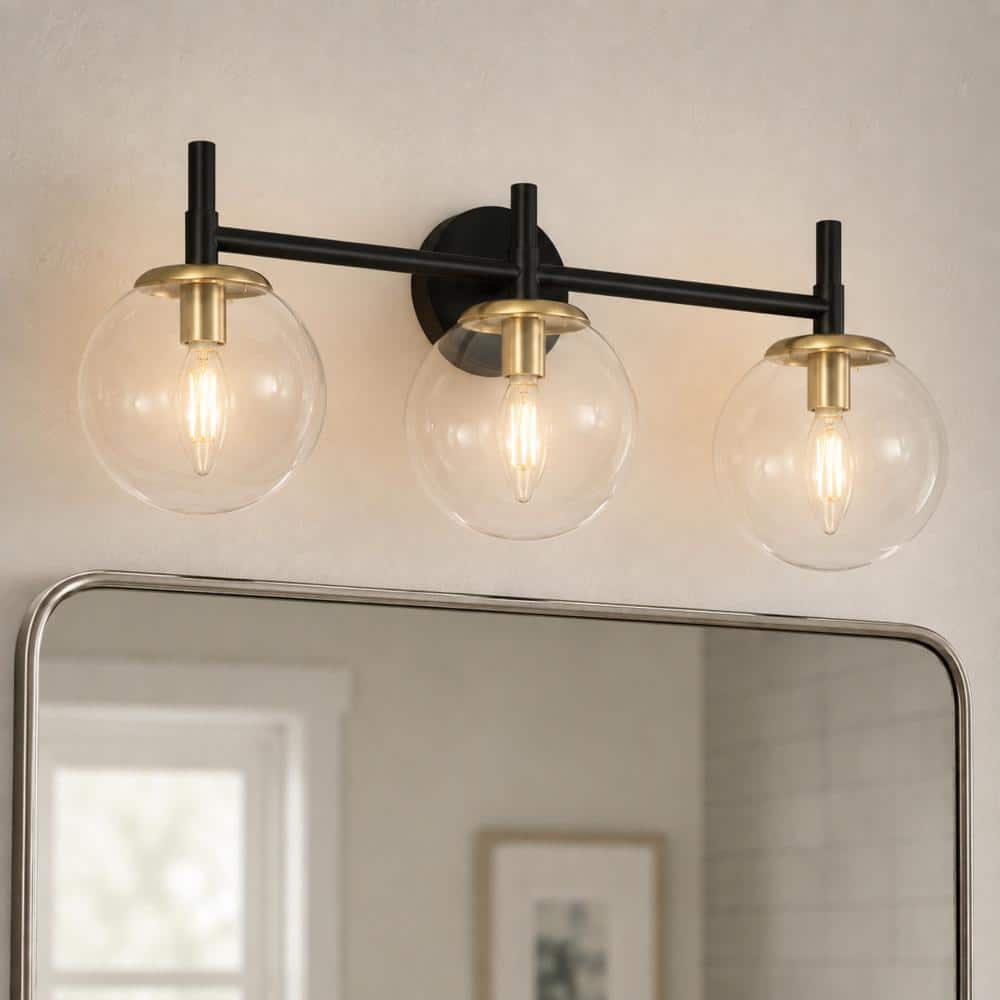 25 in. 3 Light Matte Black Round Vanity Light with Clear Glass Shade price history on PriceWatchPro