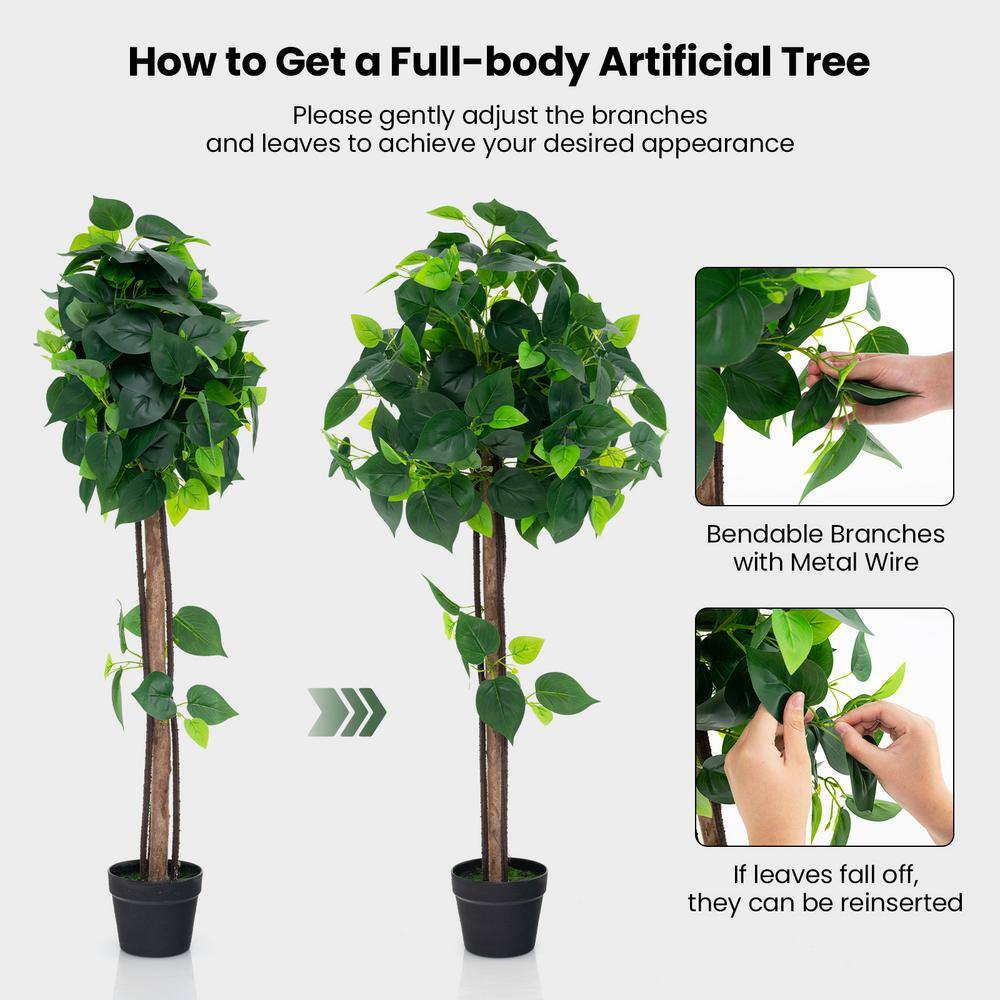 45-Inch Artificial Hydrangea Tree with Real Wood Trunk and Green Leaves