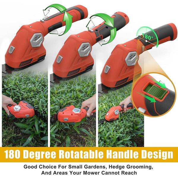 EVEAGE 12 in. Light-Duty Cordless Grass Shears Handheld Grass Hedge Shears 2 in 1 Grass Clippers Shrub Bush Trimmer for Garden