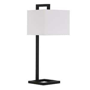 26 in. White Traditional Integrated LED Bedside Table Lamp with White Fabric Shade