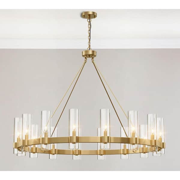 Modern Chandelier 48 in. 16-Light Gold Wagon Wheel Chandelier for Dinning Room, Kitchen Island, Foyer, Bedroom