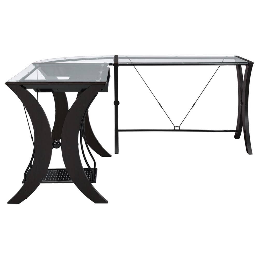 Sleek Cappuccino & Black Wood Corner Computer Desk with Keyboard Tray