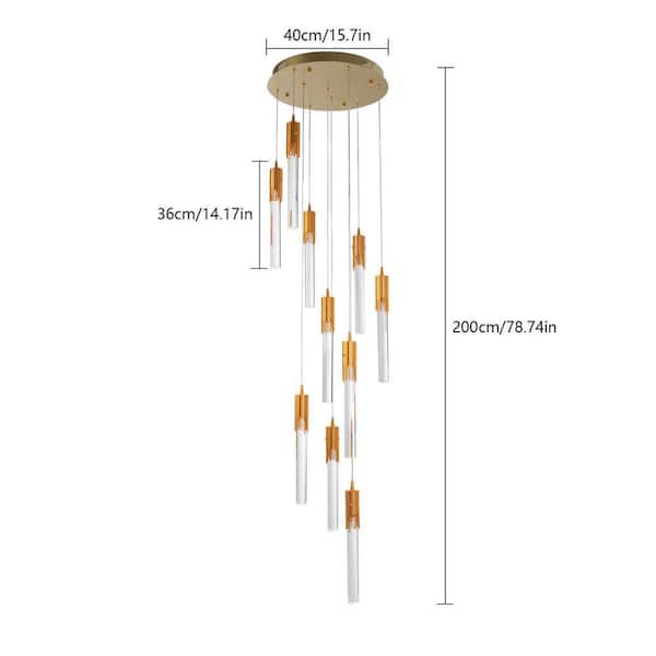 OUKANING 10-Light Integrated LED Gold Adjustable Long Attic