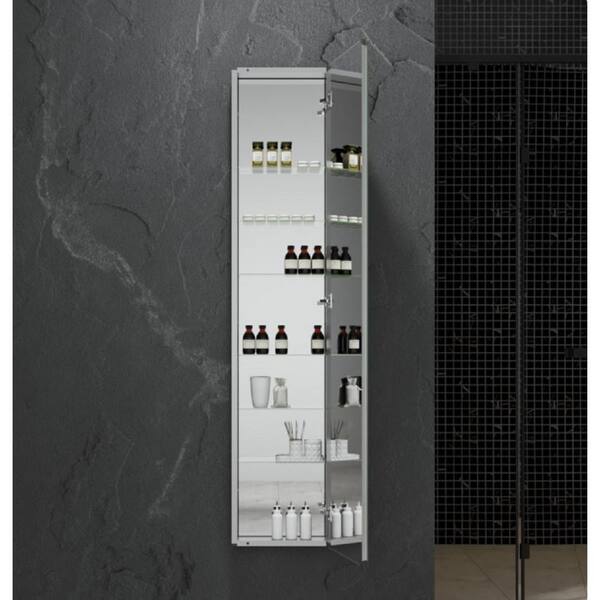 Fresca 15-in x 70-in Fog Free Surface/Recessed Mount Anodized Aluminum Mirrored Soft Close Medicine Cabinet