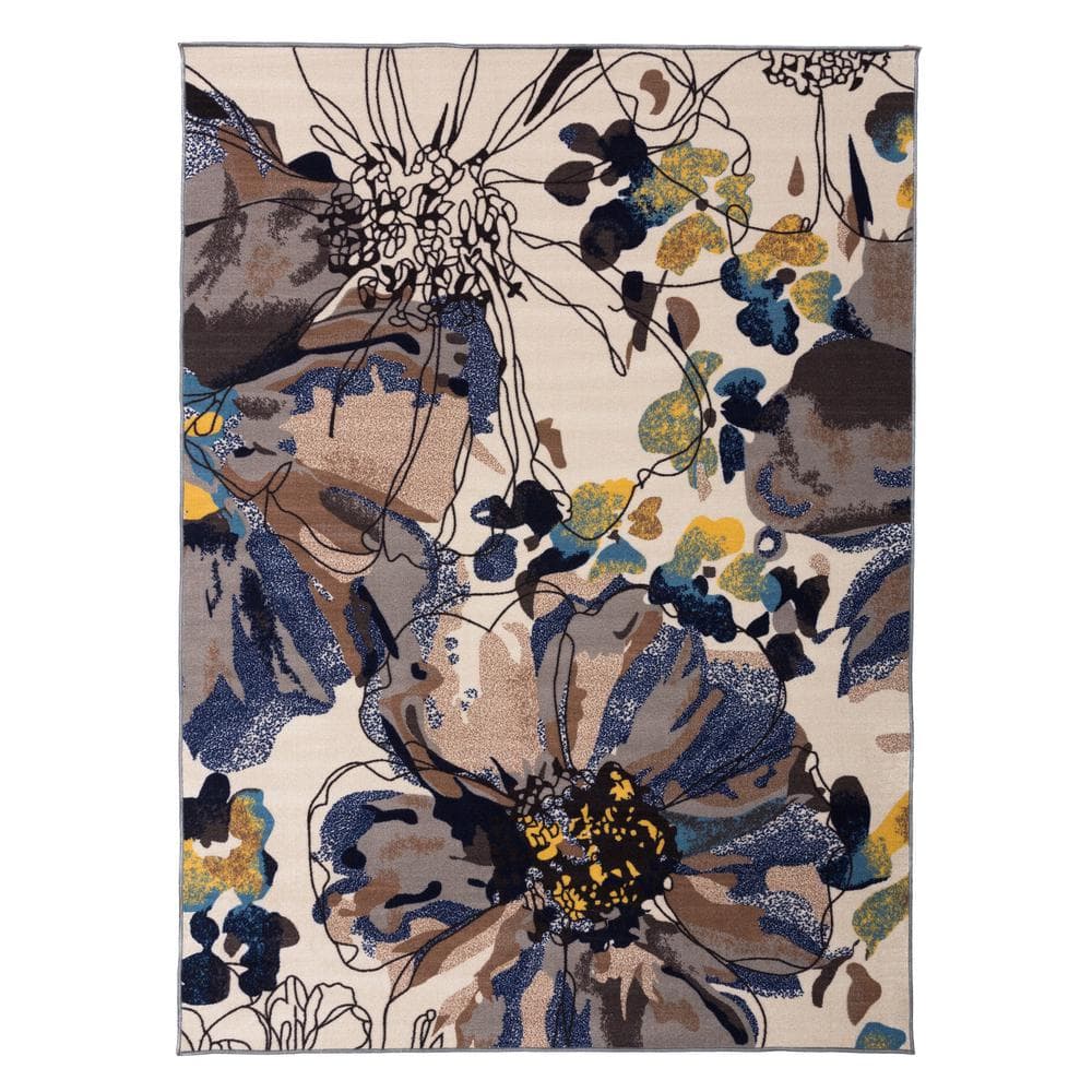 World Rug Gallery Contemporary Bright Flowers Non-Slip (Non-Skid) Multi 1'8 inch x 2'6 inch Indoor Rug