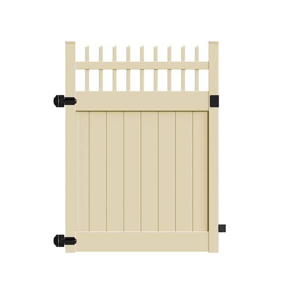 Barrette Outdoor Living Carson 5 ft. x 6 ft. Sand Vinyl Open Picket Fence Gate