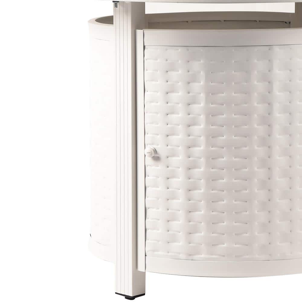 White Aluminum Round Gas Fire Pit Table with Glass Beads