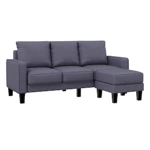 75 in. Square Arm Fabric Modern L-Shaped Sofa in Dark Gray with Ottoman