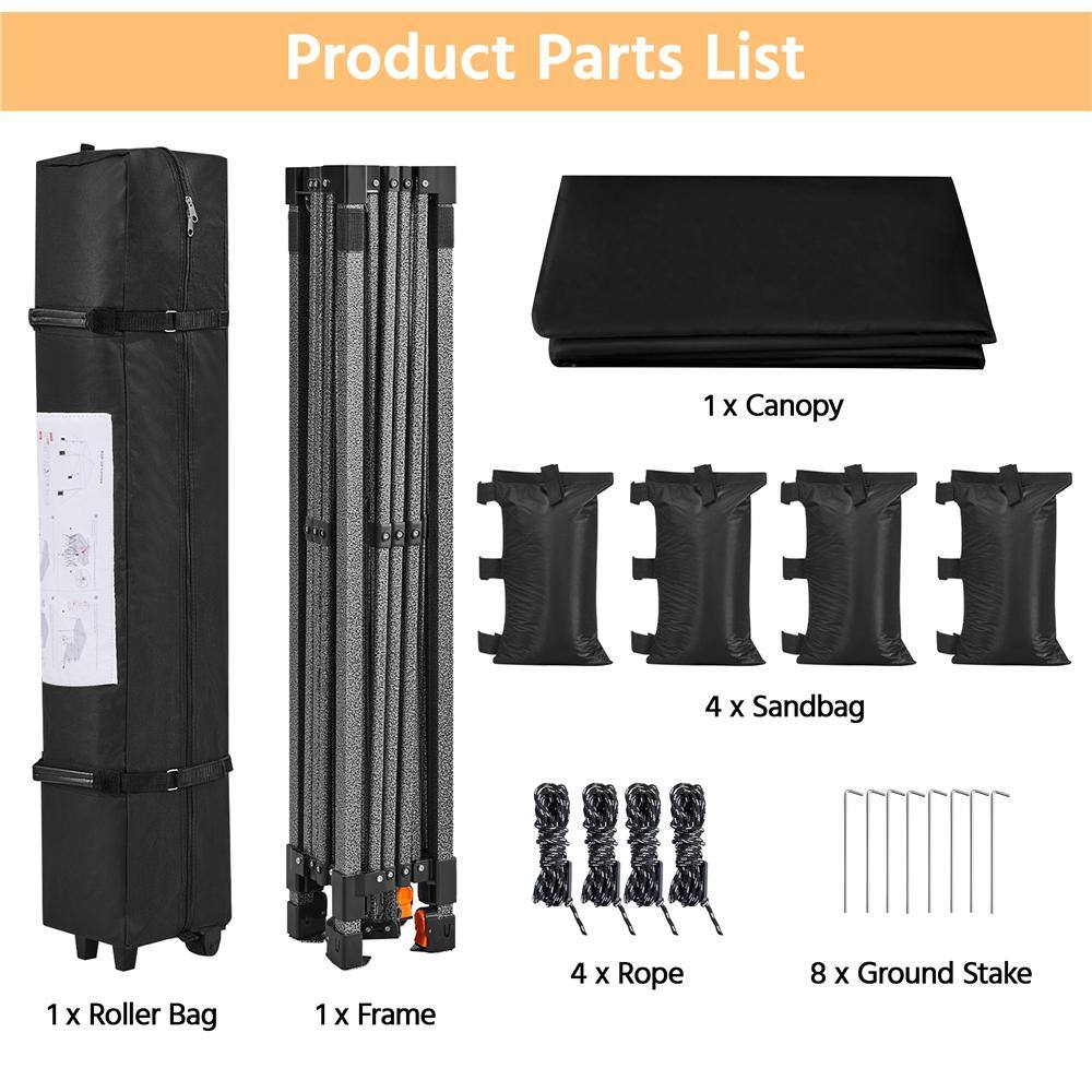10x10 Black Adjustable Height Pop-Up Canopy Tent with Sidewall