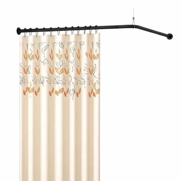 L-Shaped 90-Degree Corner Shower Curtain Rod Adjustable 24-53 in. with Ceiling Support and 12 Hooks Black