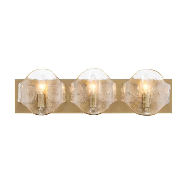 Elora 23 in. 3-Light Legacy Brass Vanity Light with Clear Textured Handmade Glass Shades