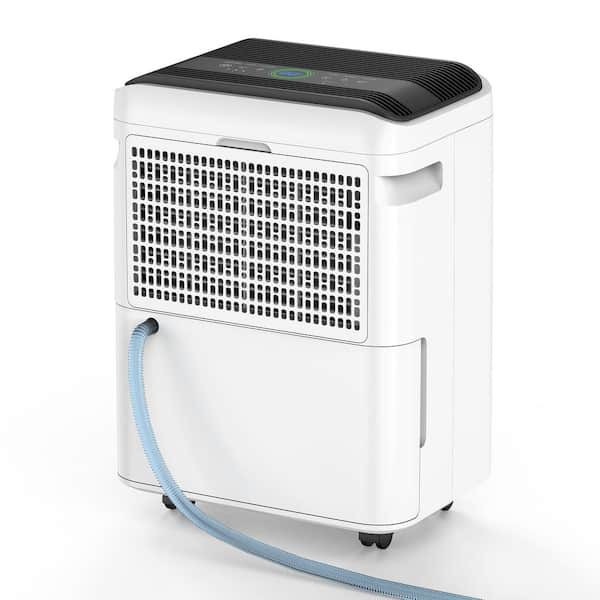 50 pt. 4,500 sq. ft. Dehumidifier for Basement in White with Drain Hose, Bucket, Continous Run, Ionizer, Quier Cloth Dry