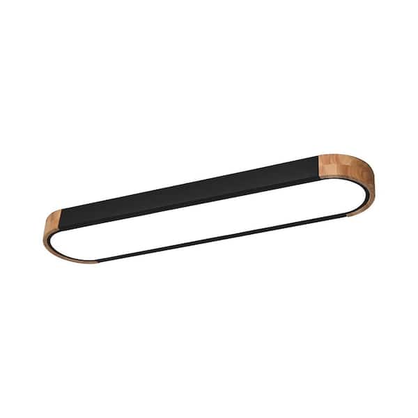 HUOKU Lumin 38 in. W 1-Light Black and Wood Integrated LED
