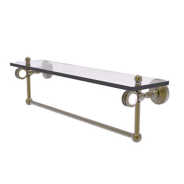 Allied Brass Pacific Grove 22 in. W x 6.4  in. H x 5.13 D Glass Rectangular Shelf in Antique Brass with Towel Bar and Dotted Accents