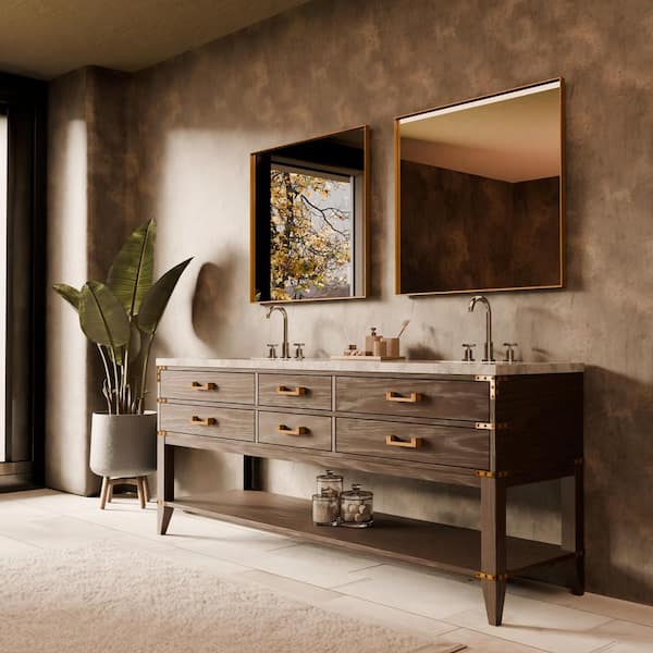 Irvington 80 in W x 22 in D Brown Oak Double Bath Vanity and Carrara Marble Top