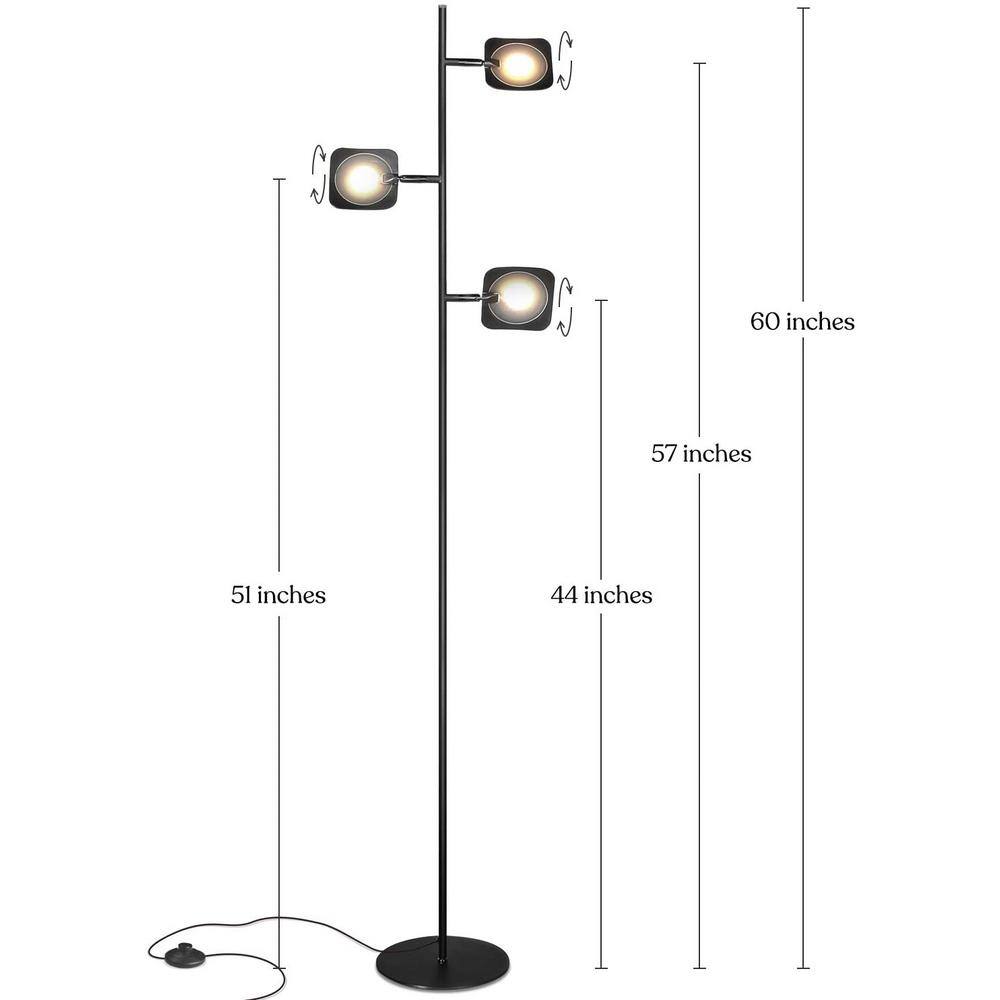 Black Adjustable Multi-Head LED Floor Lamp with 3-Way Switch