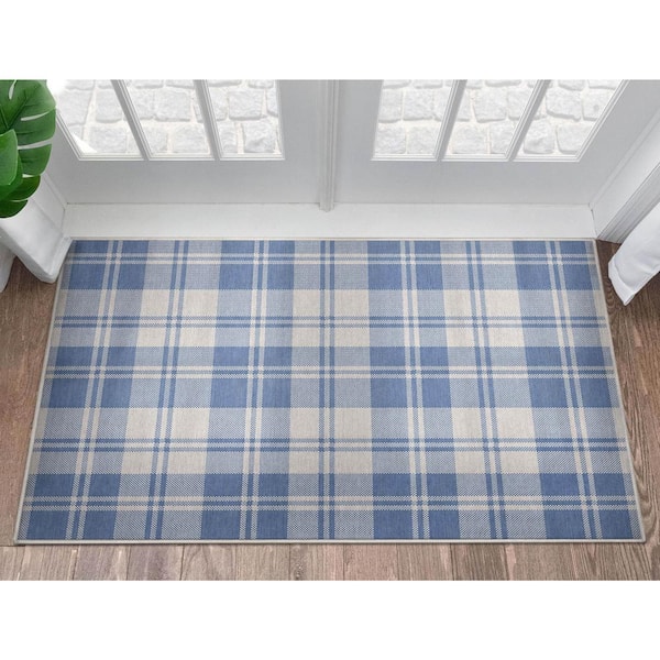 Blue 3 ft. 3 in. x 5 ft. Apollo Plaid Farmhouse Geometric Area Rug