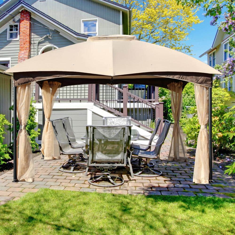 Aoodor 12 ft. x 10 ft. Khaki Metal Frame Outdoor Patio Soft Aoodor 12 ft. x 10 ft. Khaki Metal Frame Outdoor Patio Soft