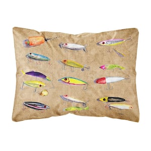 12 in. x 16 in. Multi-Color Lumbar Outdoor Throw Pillow Fishing Lures