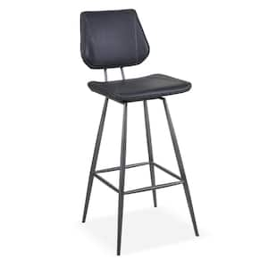 38 in. Black Low Back Metal Frame Bar height stool with Leather Seat