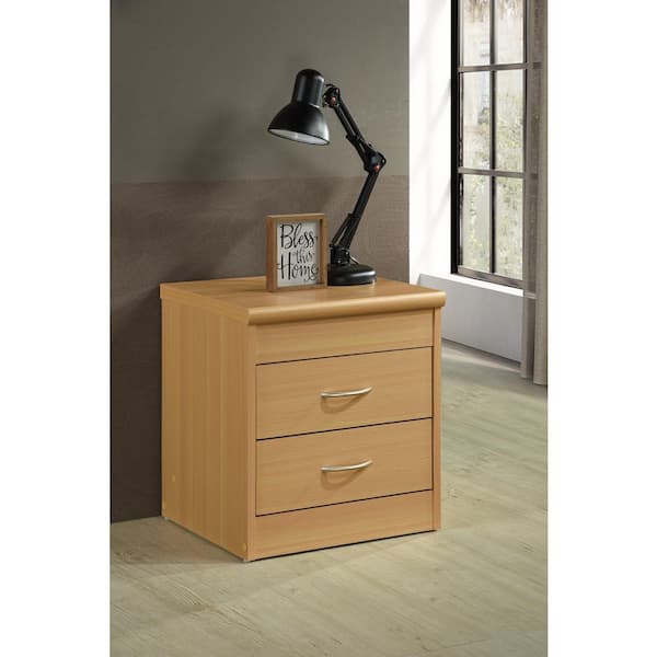 HODEDAH 2-Drawer Beech Nightstand 19 in. x 17 in. x 15.5 in.