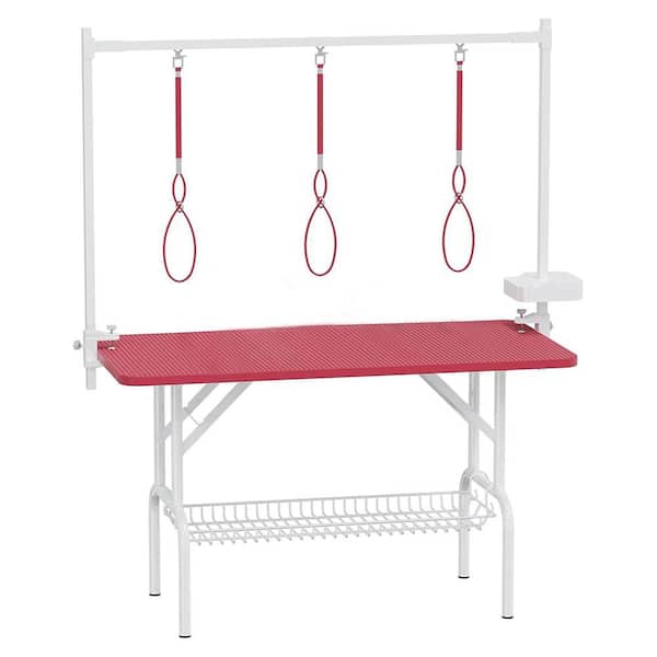 Pink 47 in. Large Dog Grooming Table, Adjustable Cat Drying Desktop with Arms, Nooses