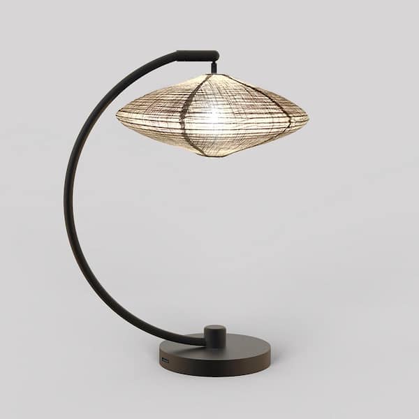 NOVA of California Roswell 24 in. Matte Black LED Table Lamp for Living Room with White Linen Shade