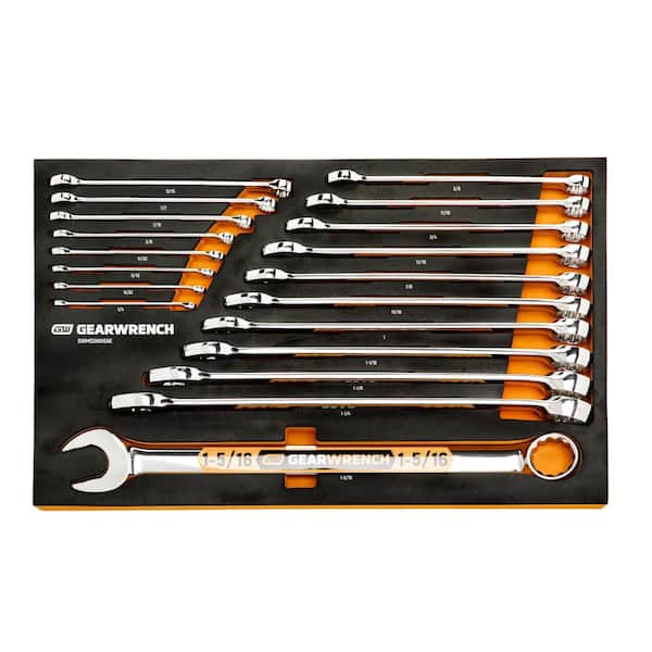 12-Point SAE Hi-Viz Long Pattern Combination Wrench Set in Foam Storage Tray (19-Piece)
