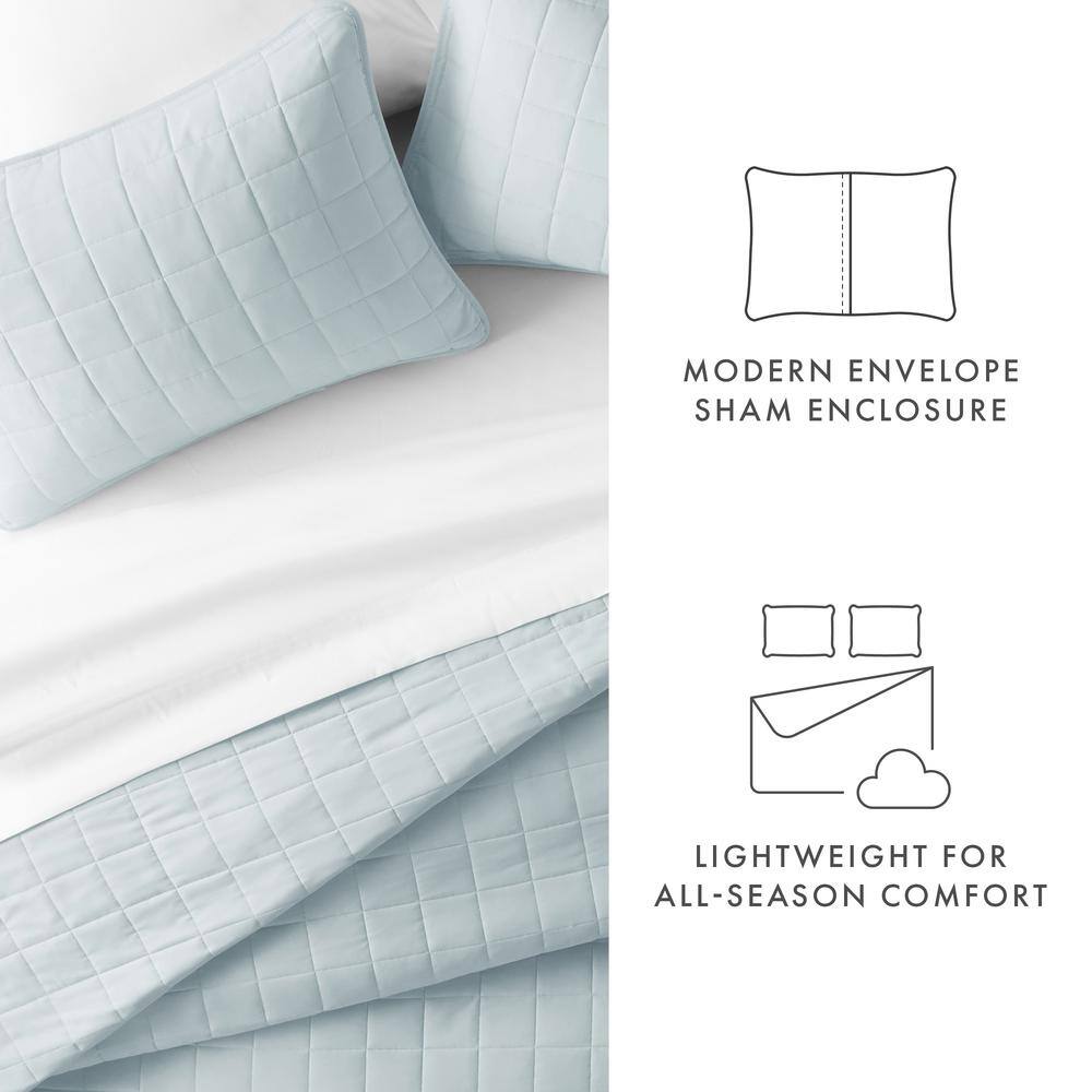 Pale Blue Full Microfiber Quilted Coverlet Set