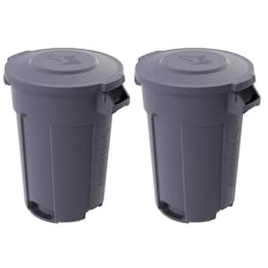 32 Gal. Grey Outdoor Vented Trash Can with Domed Lid, Rounded Handles, and Reinforced Foothold (2-Pack)