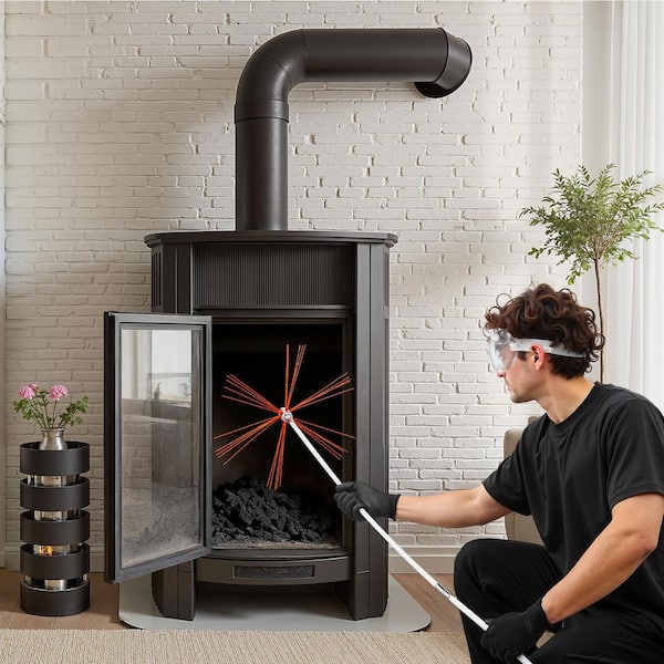 Chimney Sweep Kit, 26 ft. Chimney Brush, with Replacement Bristles and Goggles, Piece and and Fireplace Tool Set