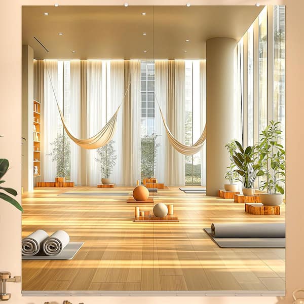 2 Pieces 39 in. W x 95 in. H Rectangle Frameless Wall-Mounted HD Home Gym Mirror with Glass Clamps and Aluminum Rail