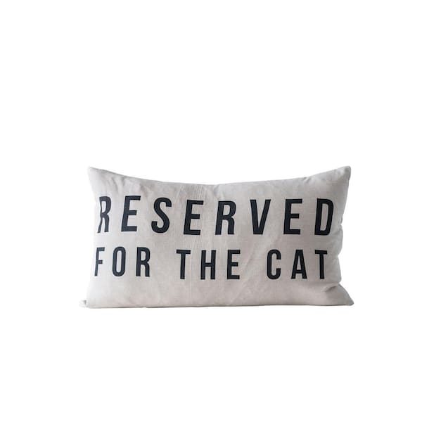 White and Black "Reserved for the Cat" Cotton 24 in. x 14 in. Lumbar Throw Pillow