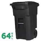 64 Gallon Black Rolling Outdoor Garbage/Trash Can with Wheels and Attached Lid