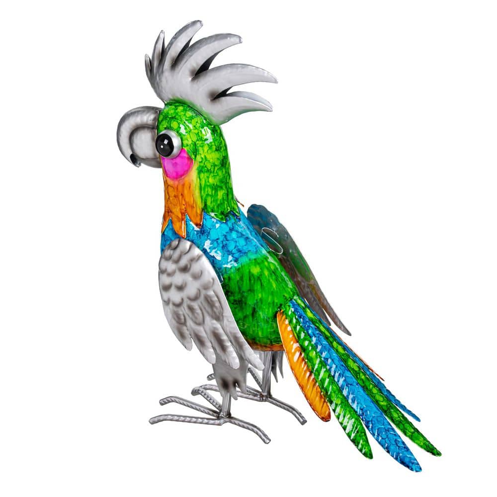 Evergreen 14 in. Metal Gradient Parrot Garden Statue GUMQVPMED326