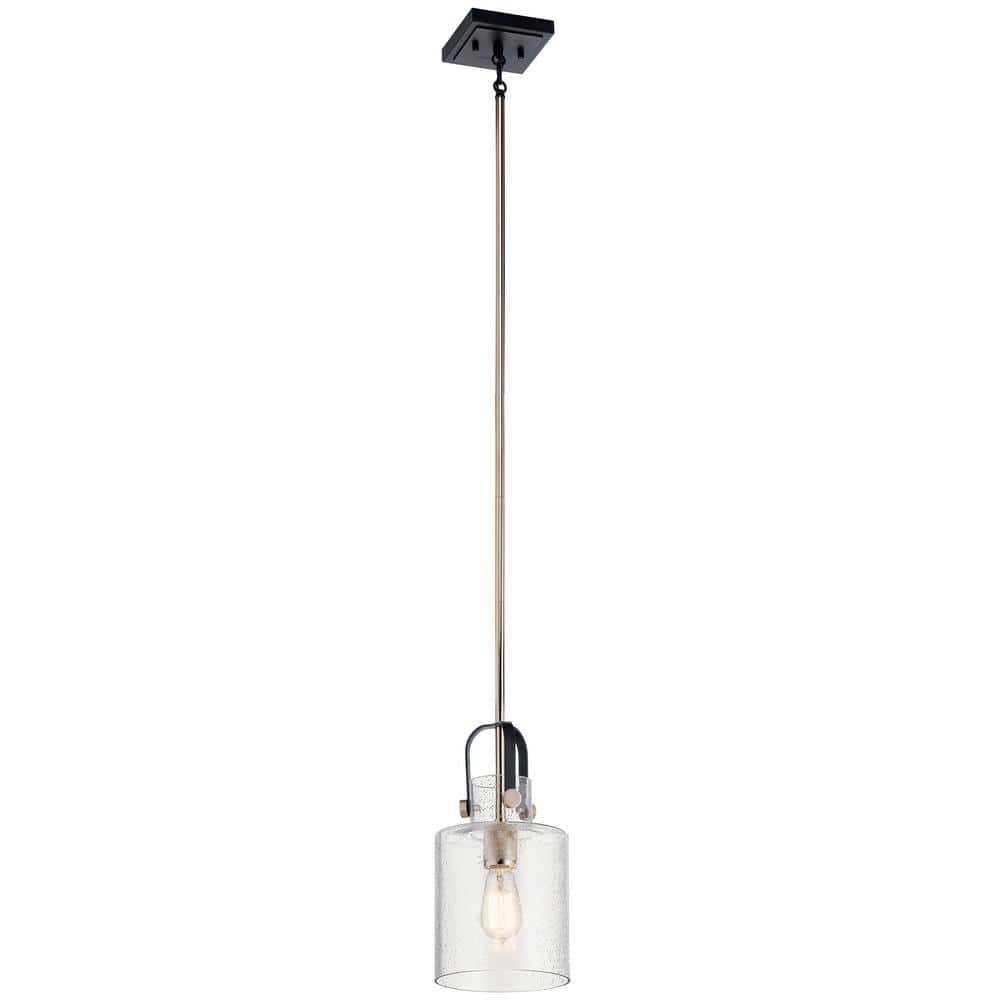 Kitner Vintage Industrial Polished Nickel Pendant with Clear Seeded Glass
