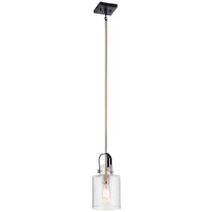 Kitner 1-Light Polished Nickel Vintage Industrial Shaded Kitchen Pendant Hanging Light with Clear Seeded Glass