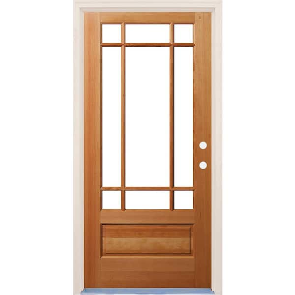 Builders Choice 36 in. x 80 in. 1 Panel Left-Handed/Inswing 9 Lite Clear Glass Unfinished Fir Wood Prehung Front Door