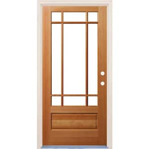 36 in. x 80 in. 1 Panel Left-Handed/Inswing 9 Lite Clear Glass Unfinished Fir Wood Prehung Front Door