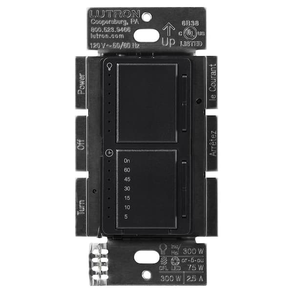 Lutron Maestro LED+ Dual Dimmer and Timer Switch, 75-Watt LED Bulbs/2.5A Fans, Single-Pole, Midnight (MACL-L3T251-MN)
