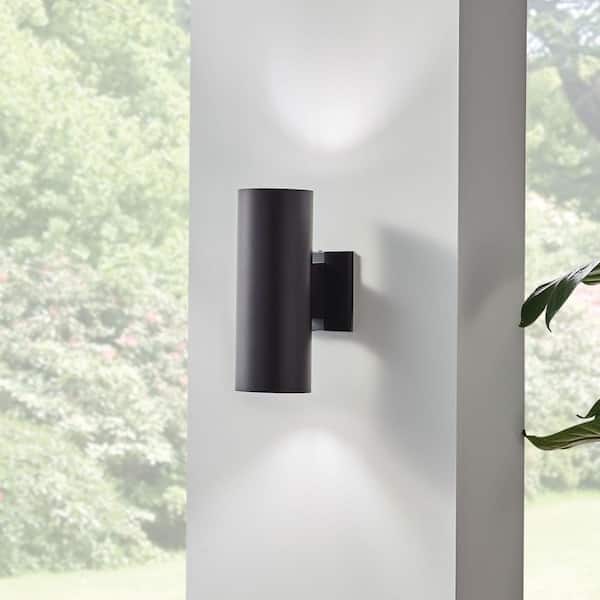 Independence 12 in. 2-Light Black Outdoor Hardwired Wall Cylinder Sconce with No Bulbs Included (1-Pack)