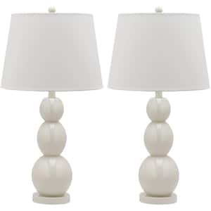 Jayne 27.5 in. White Three Sphere Glass Table Lamp with White Shade (Set of 2)