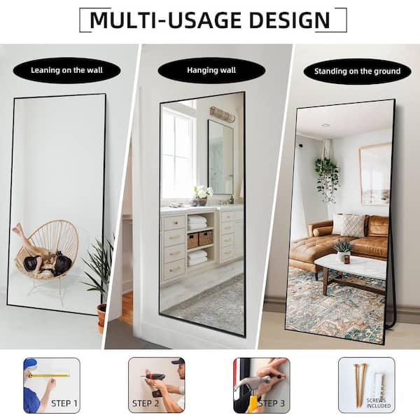 Seafuloy 31.5 in. W x 71.5 in. H Large Rectangle Black Alloy Framed Full Length Wall-Mounted Standing Mirror